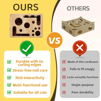 Cat Nail File Box Crafted from 100% Real Oak Wood - the Stress-Free Alternative for Cats Scared of Nail Clippers or Noisy Electric Grinders, Durable Furniture Protector & Interactive Enrichment Cat Toys for Indoor Cats & Multi-Cat Households