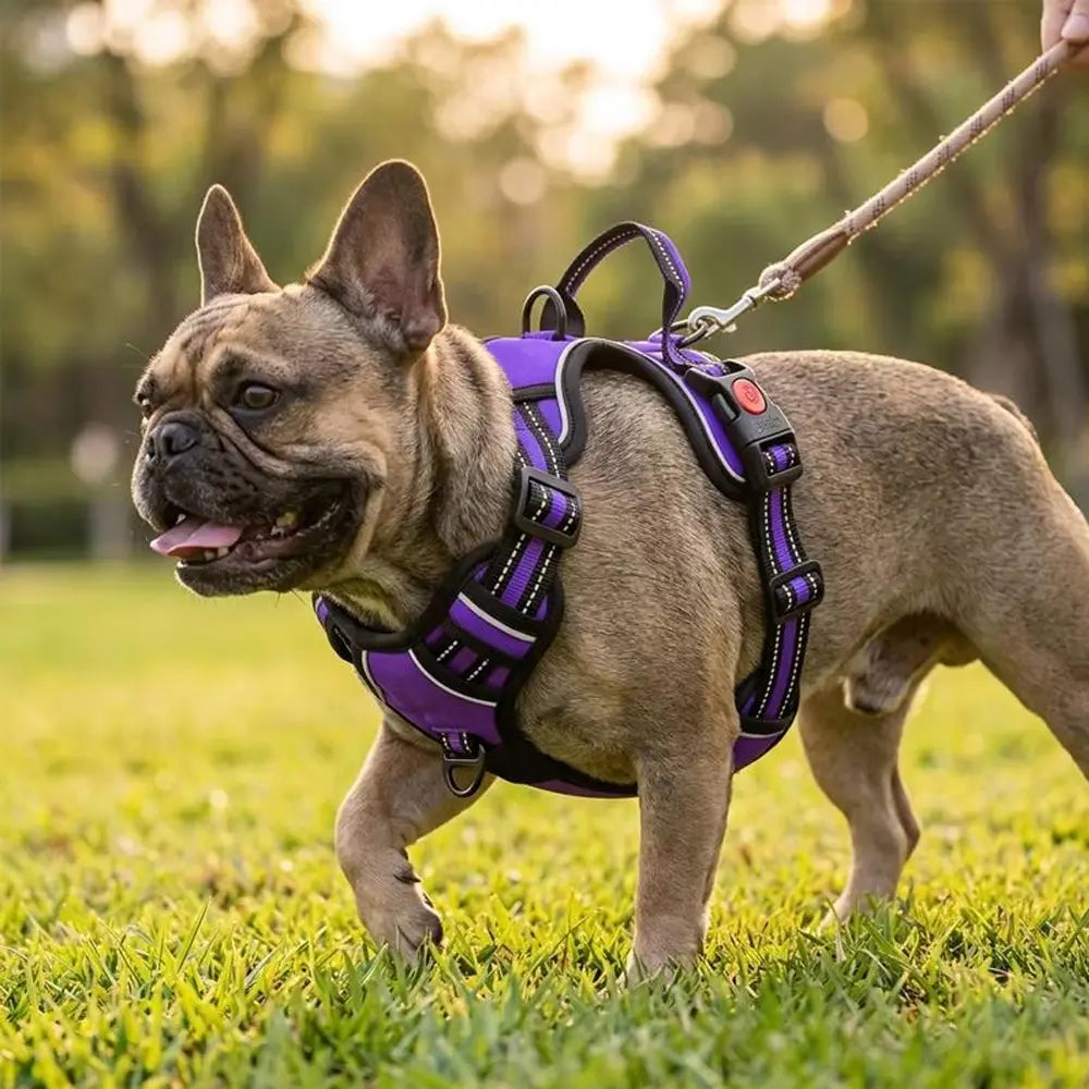 HELETY 3-in-1 Adjustable No-Pull Dog Vest Harness and Leash Set, Available in S-XL, Features Dual D-Ring Clips, 360° Reflective Design, Padded Chest, Durable Oxford Fabric, Night Safety, Integrated Poop Bag Holder, and Tangle-Free Bungee Strap for Running.