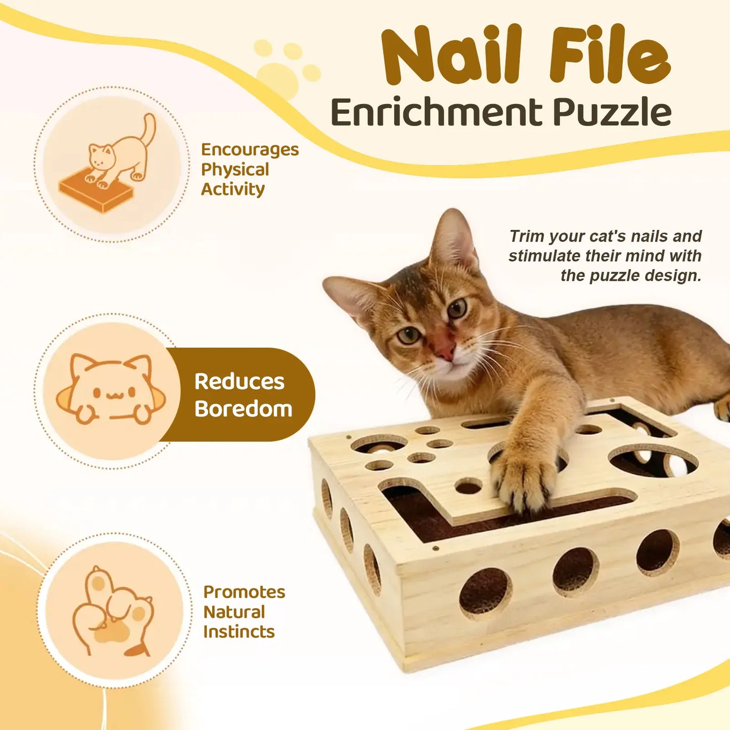 Cat Nail File Box Crafted from 100% Real Oak Wood - the Stress-Free Alternative for Cats Scared of Nail Clippers or Noisy Electric Grinders, Durable Furniture Protector & Interactive Enrichment Cat Toys for Indoor Cats & Multi-Cat Households
