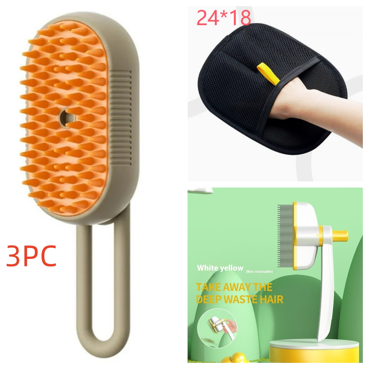 3-in-1 Steam Pet Grooming Brush for Cats & Dogs with Massage Function