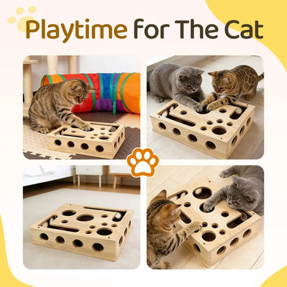 Cat Nail File Box Crafted from 100% Real Oak Wood - the Stress-Free Alternative for Cats Scared of Nail Clippers or Noisy Electric Grinders, Durable Furniture Protector & Interactive Enrichment Cat Toys for Indoor Cats & Multi-Cat Households