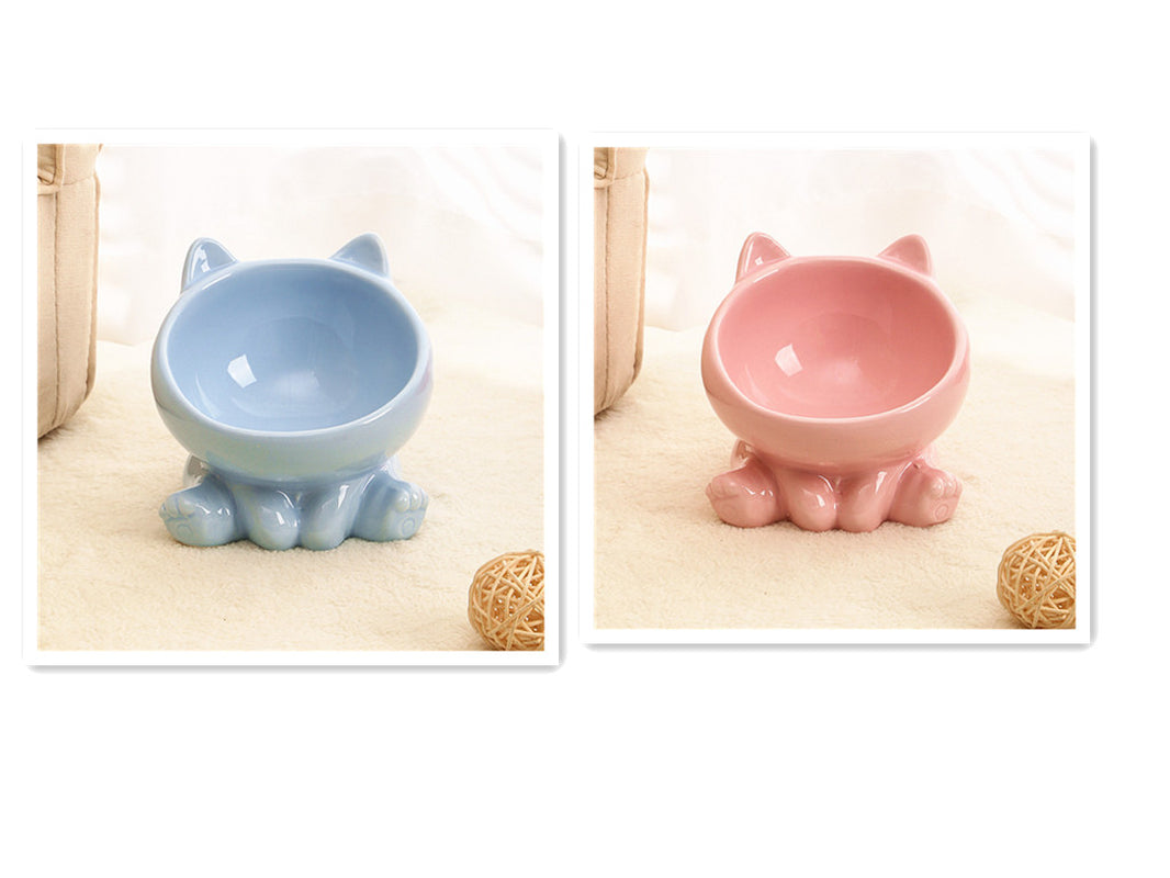 Slanted Ceramic Cat Food Bowl with Neck-Friendly Design