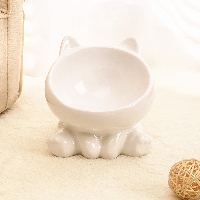 Slanted Ceramic Cat Food Bowl with Neck-Friendly Design