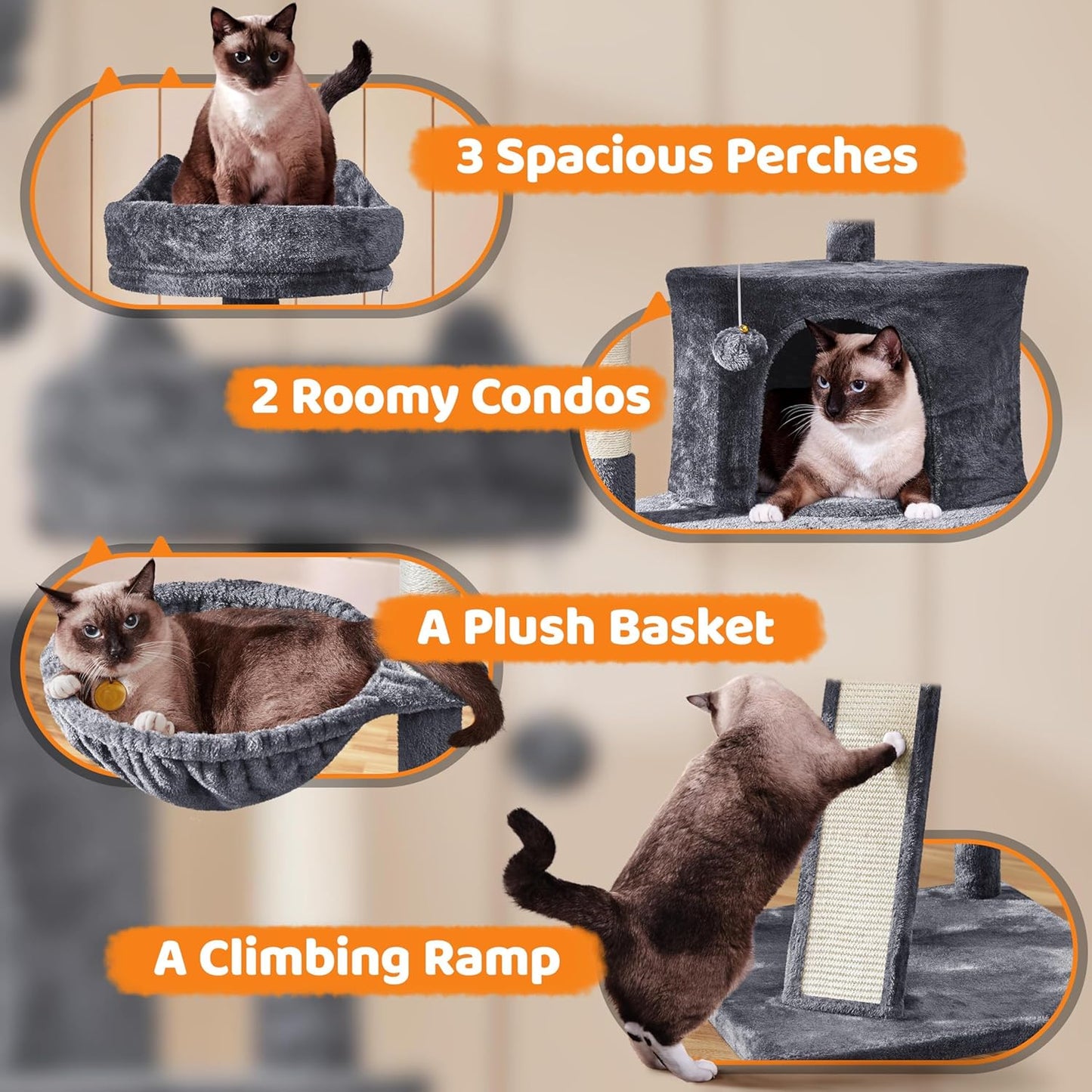 69" Multi-Level Cat Tree Tower with Condos, Scratching Posts & Perches