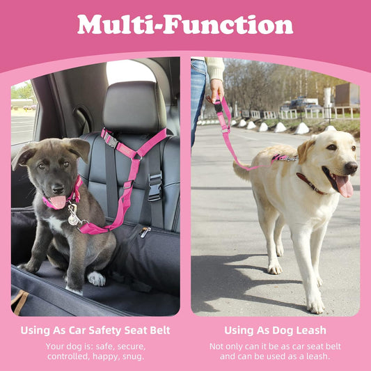 2-Pack Adjustable Dog & Cat Car Seat Belt Straps with Headrest Attachment