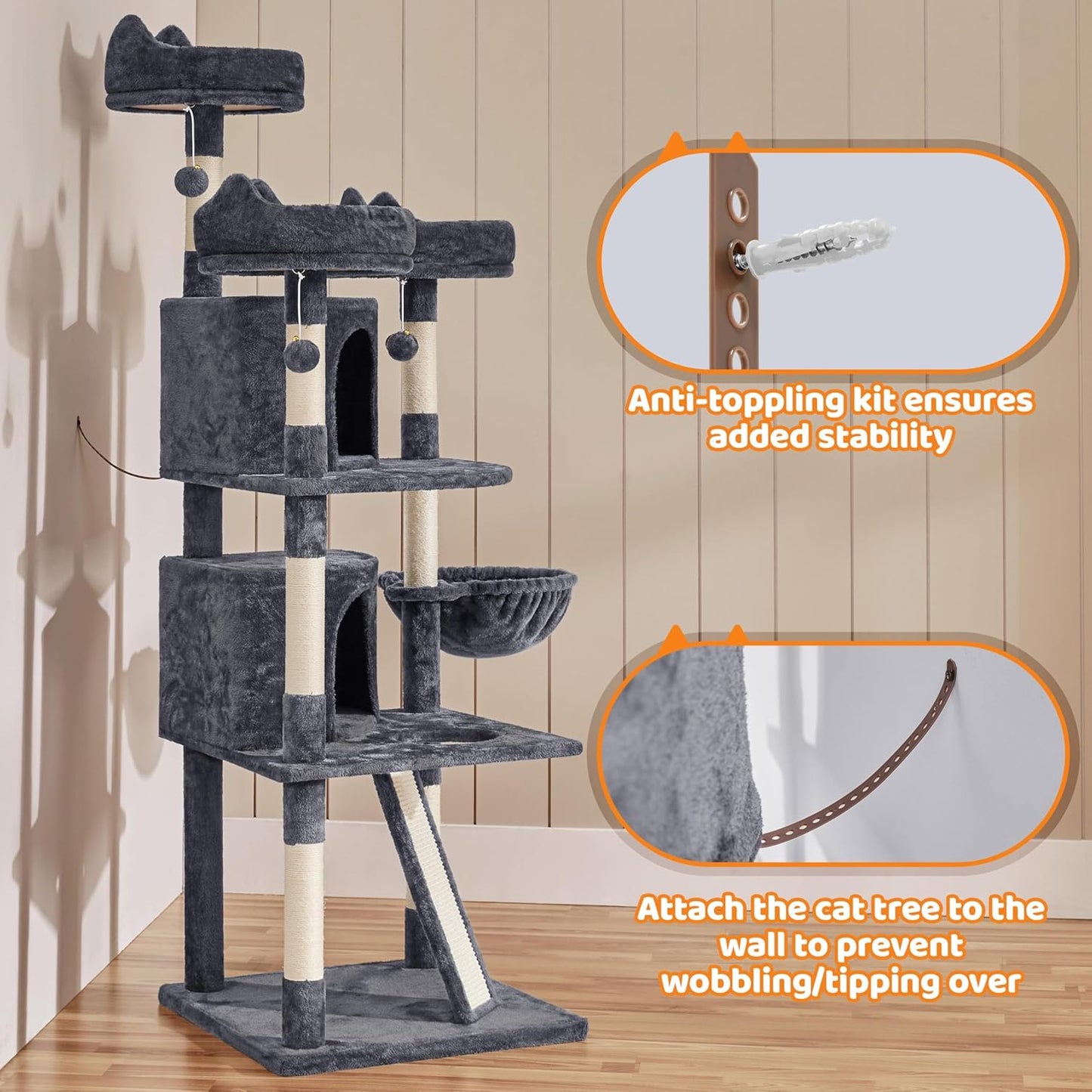 69" Multi-Level Cat Tree Tower with Condos, Scratching Posts & Perches