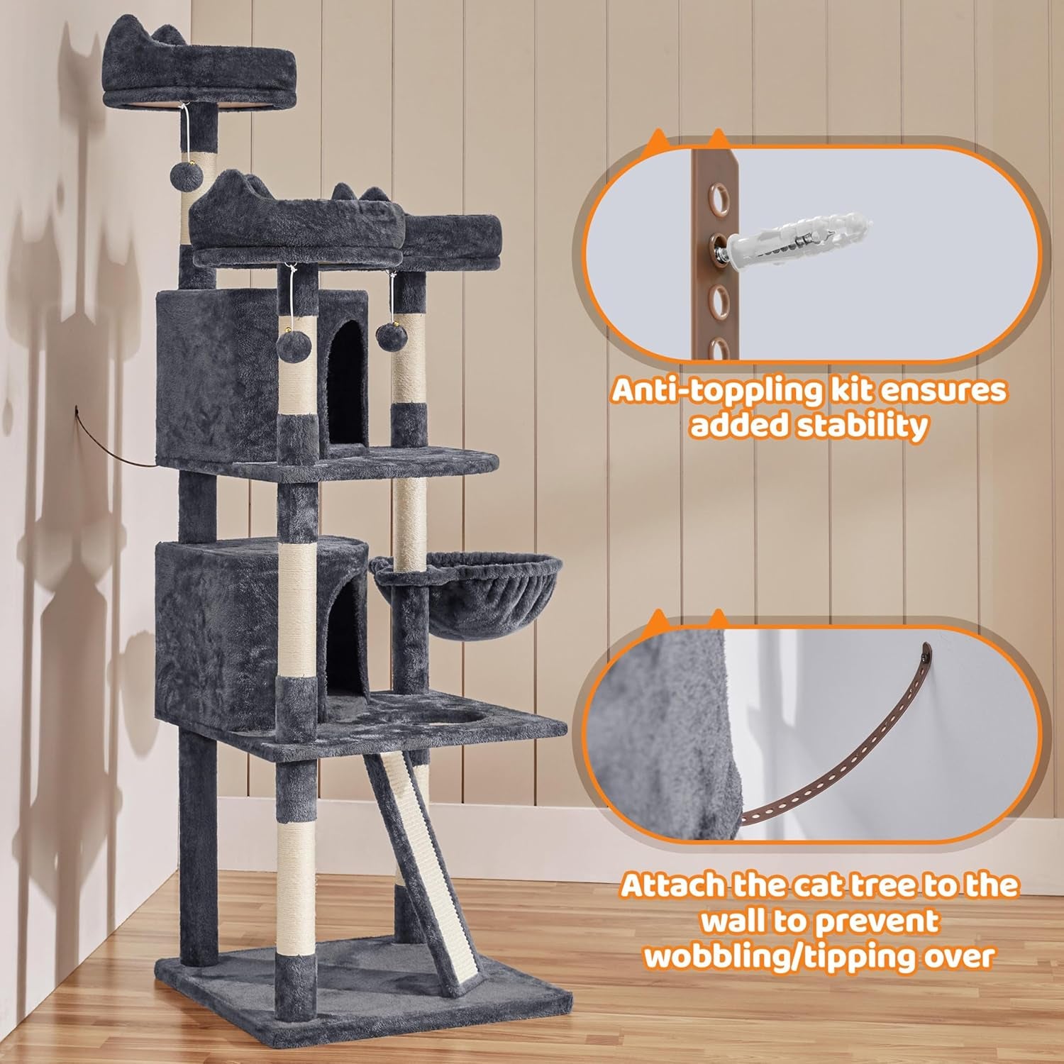 69" Multi-Level Cat Tree Tower with Condos, Scratching Posts & Perches