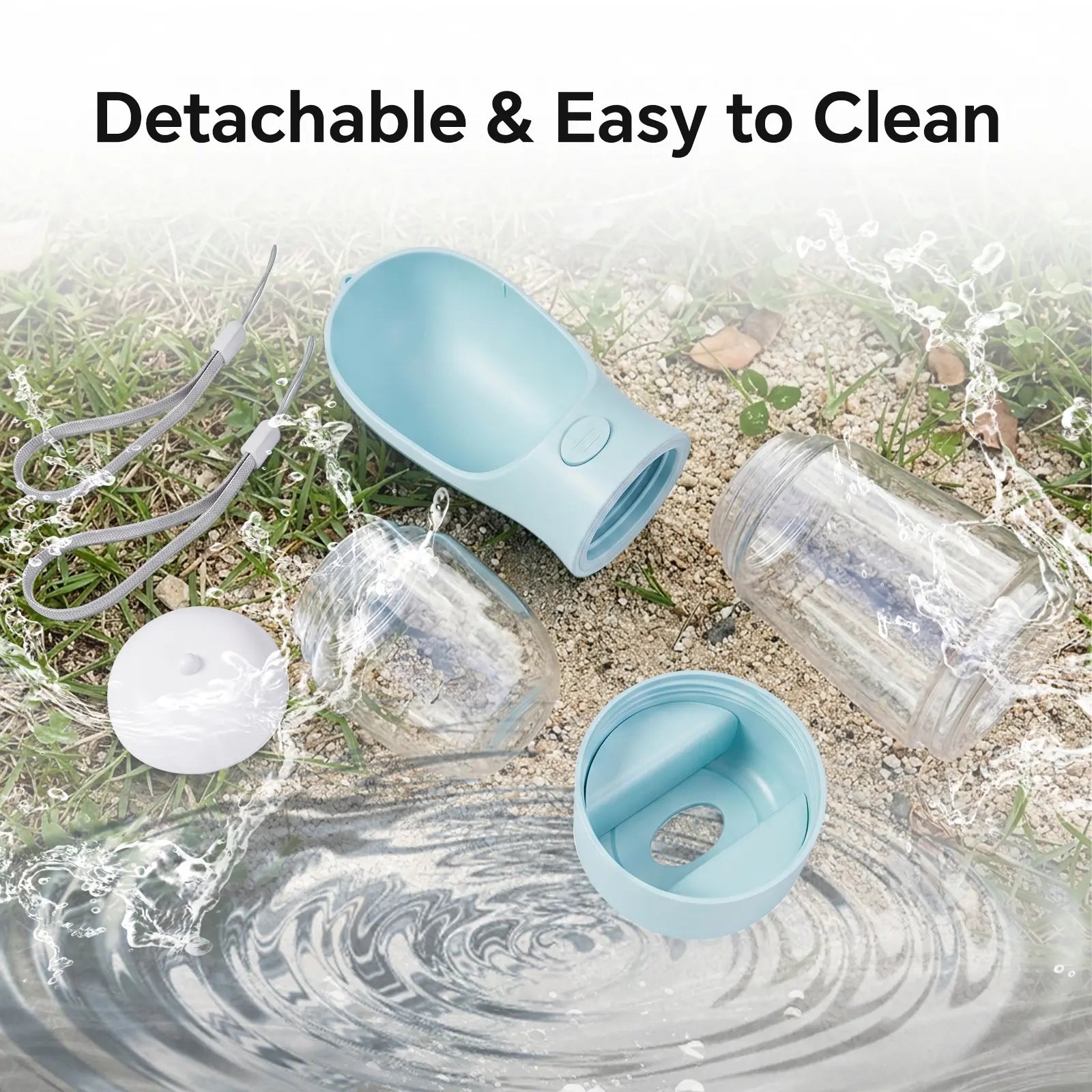 Portable 3-in-1 Leak-Proof Dog Water Bottle with Food Container and Built-In Waste Bag Dispenser, Includes 2 Rolls of 30 Waste Bags, Ideal for Travel, Walking, and Hiking (29cm x 7.5cm / 11.42in x 2.95in)