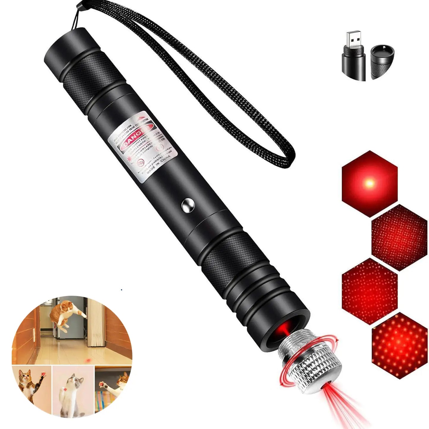 Rechargeable Green Laser Cat Toy and Long-Distance Line Light Flashlight for Pets, Presentations, and Outdoor Use