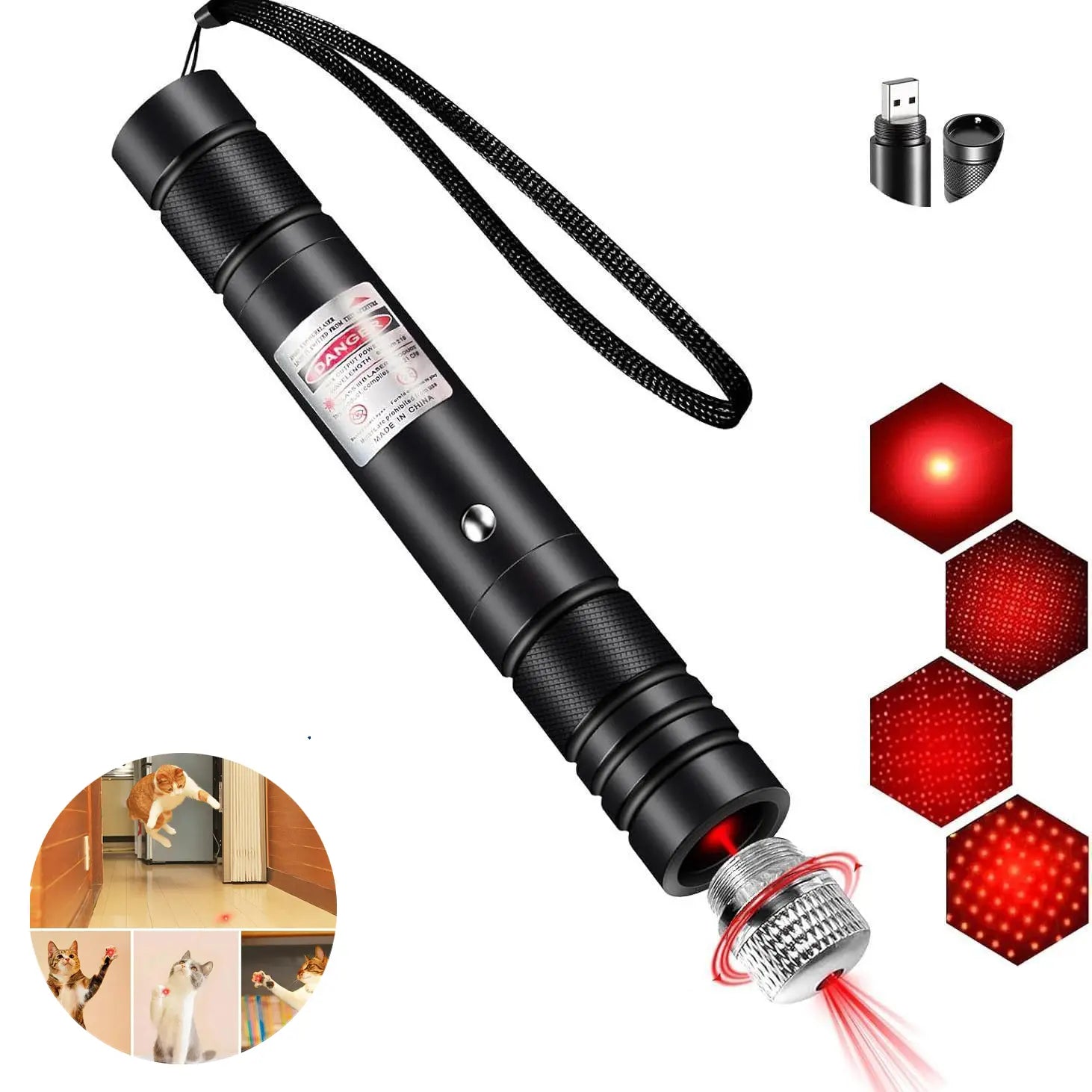 Rechargeable Green Laser Cat Toy and Long-Distance Line Light Flashlight for Pets, Presentations, and Outdoor Use