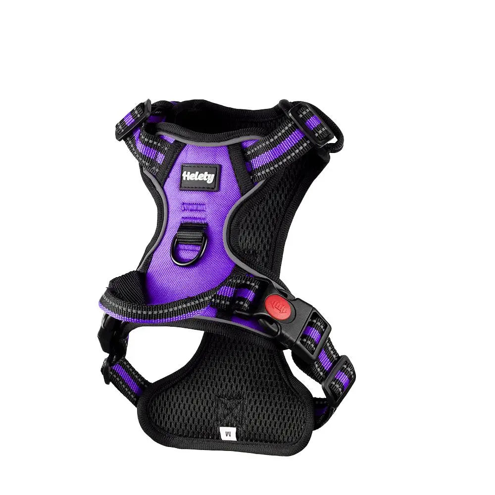 HELETY 3-in-1 Adjustable No-Pull Dog Vest Harness and Leash Set, Available in S-XL, Features Dual D-Ring Clips, 360° Reflective Design, Padded Chest, Durable Oxford Fabric, Night Safety, Integrated Poop Bag Holder, and Tangle-Free Bungee Strap for Running.