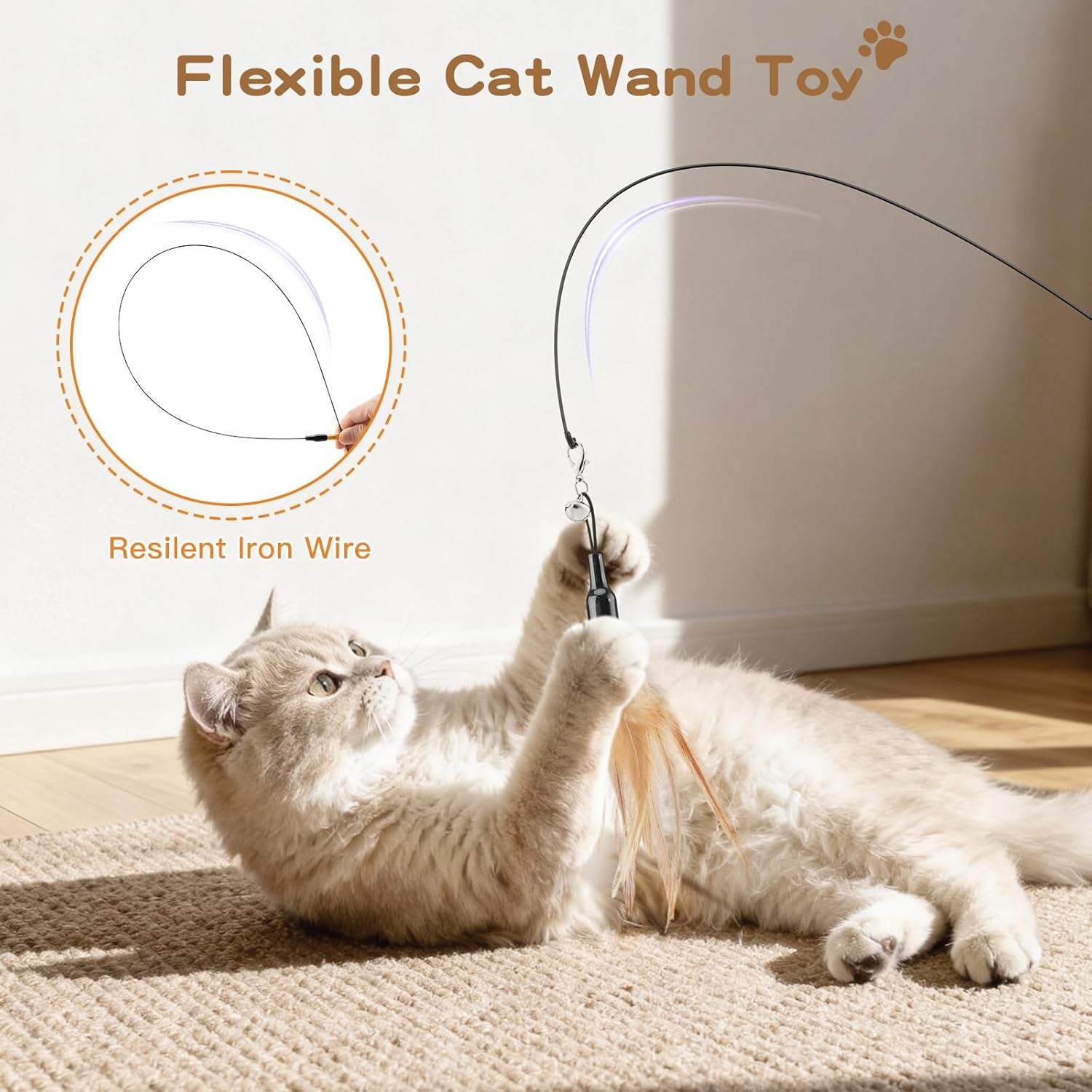 Interactive Feather Wand Cat Toy with Bell for Active Play & Exercise