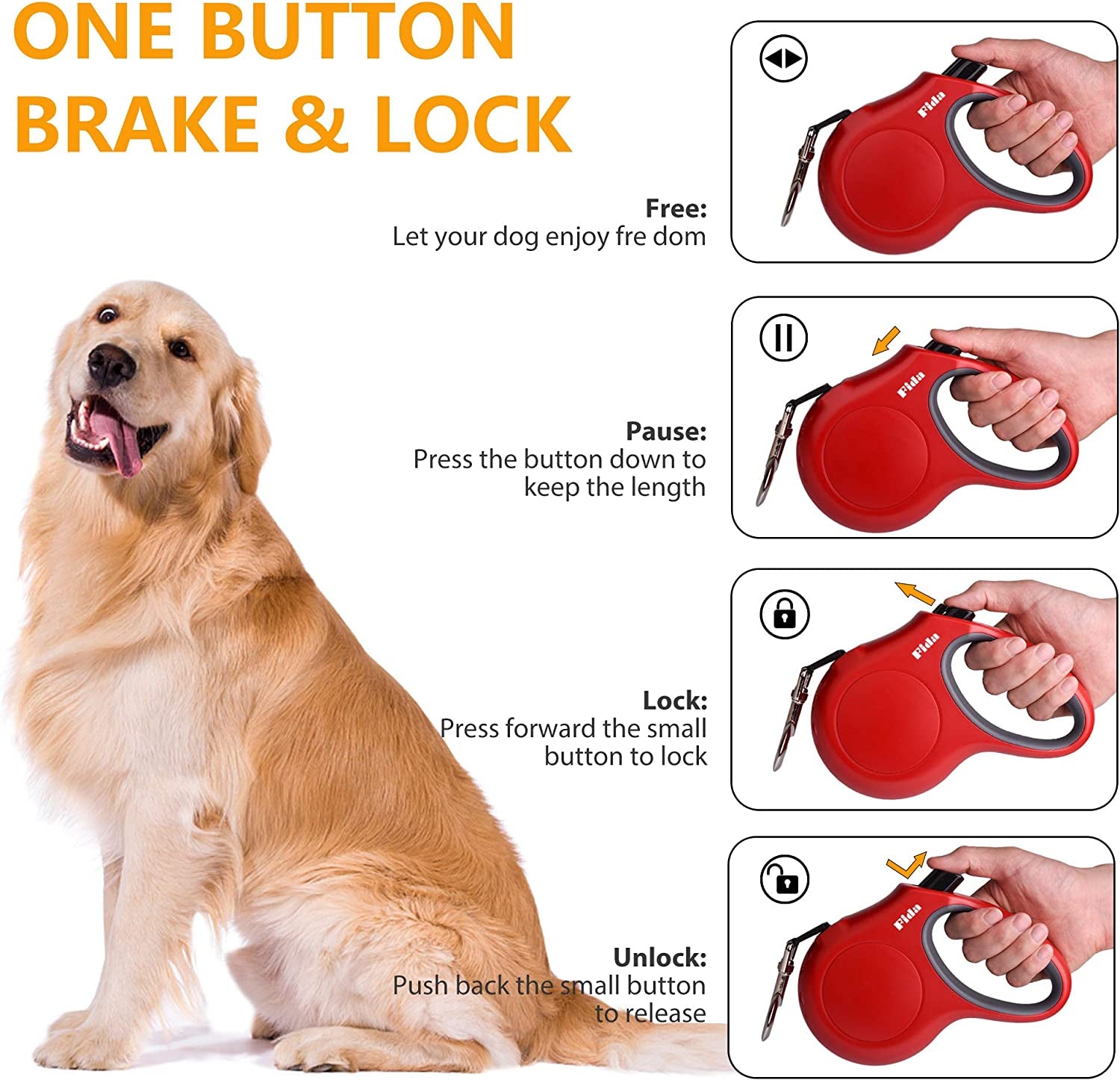 16ft Retractable Dog Leash with Poop Bag Dispenser & Reflective Tape