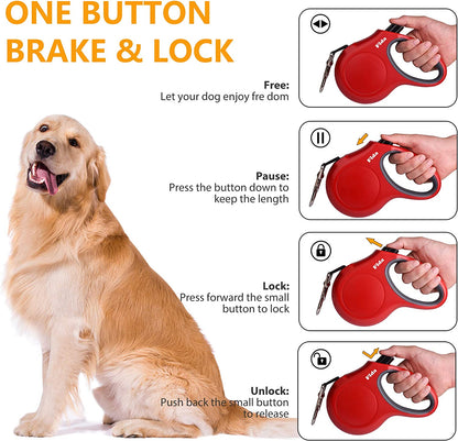 16ft Retractable Dog Leash with Poop Bag Dispenser & Reflective Tape