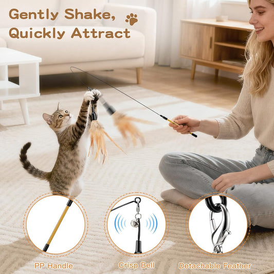 Interactive Feather Wand Cat Toy with Bell for Active Play & Exercise