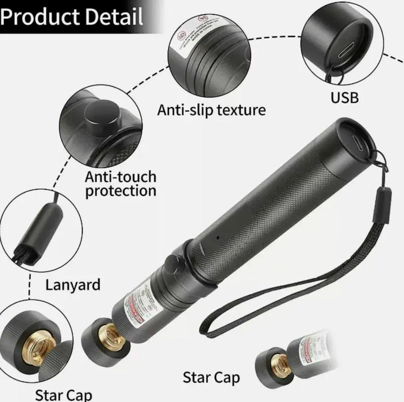 Rechargeable Green Laser Cat Toy and Long-Distance Line Light Flashlight for Pets, Presentations, and Outdoor Use