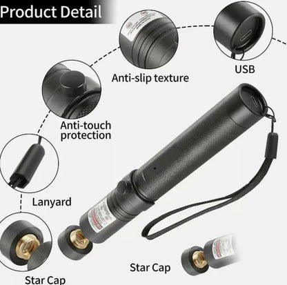 Rechargeable Green Laser Cat Toy and Long-Distance Line Light Flashlight for Pets, Presentations, and Outdoor Use