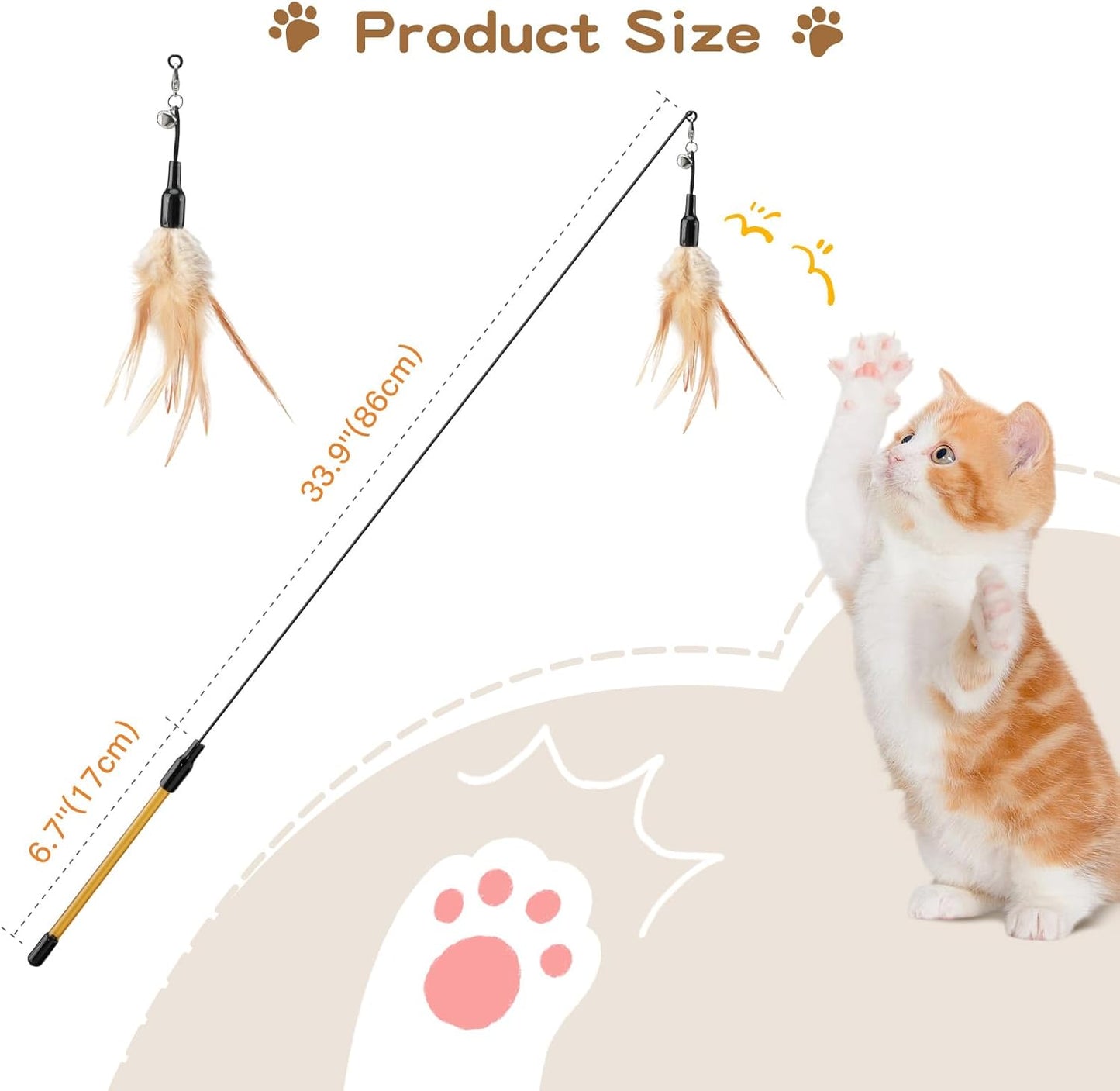 Interactive Feather Wand Cat Toy with Bell for Active Play & Exercise