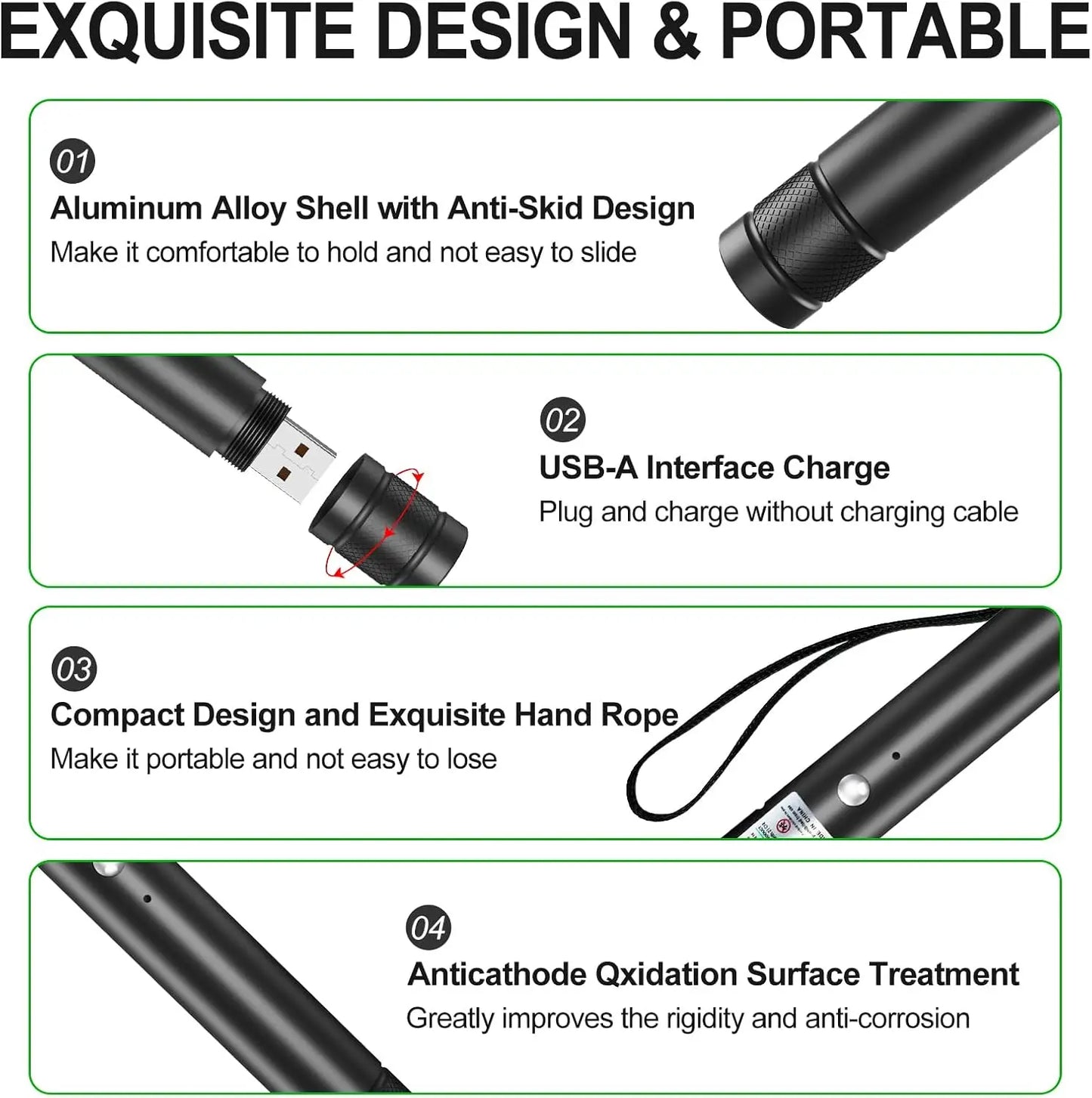 Rechargeable Green Laser Cat Toy and Long-Distance Line Light Flashlight for Pets, Presentations, and Outdoor Use