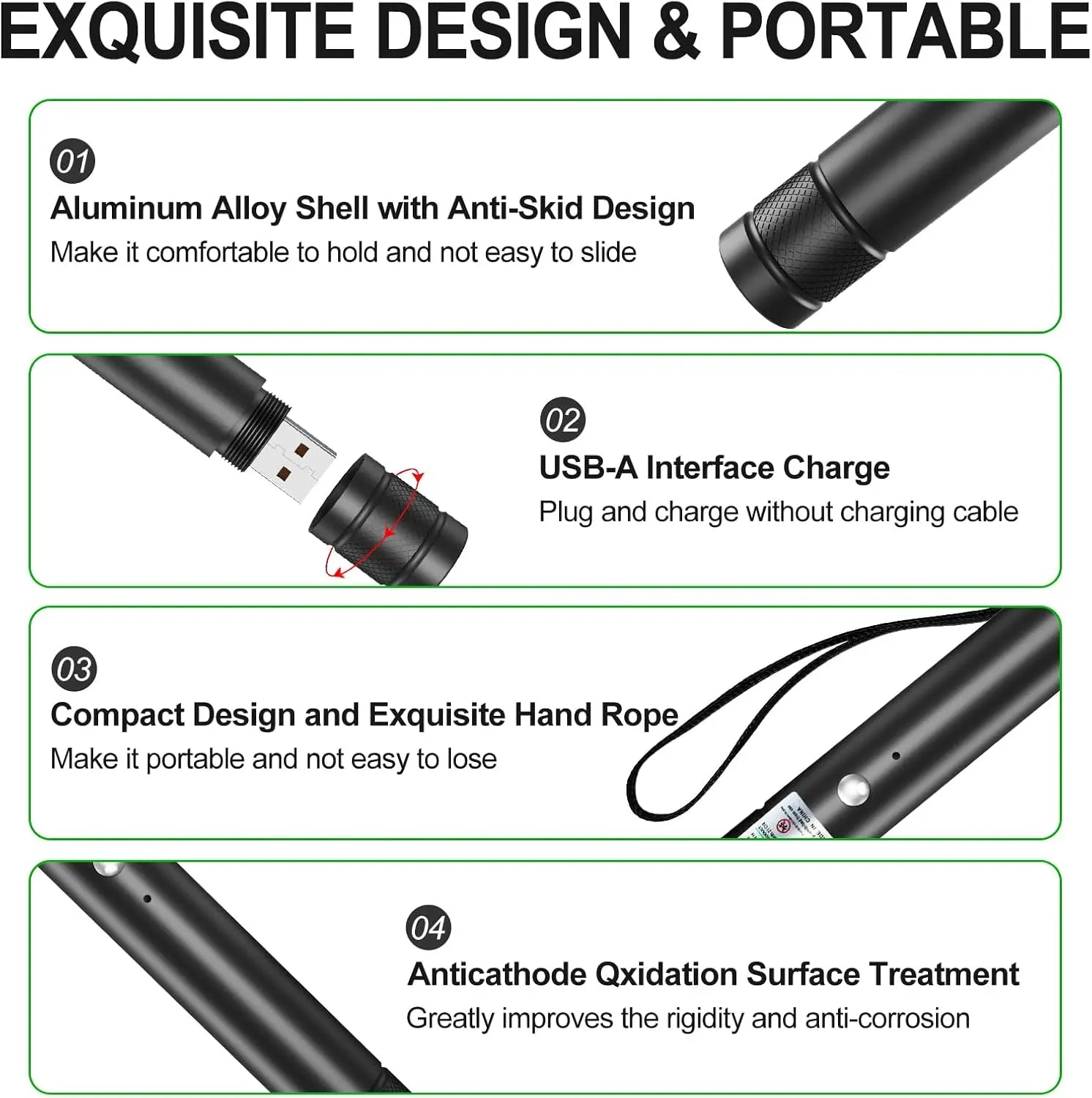 Rechargeable Green Laser Cat Toy and Long-Distance Line Light Flashlight for Pets, Presentations, and Outdoor Use