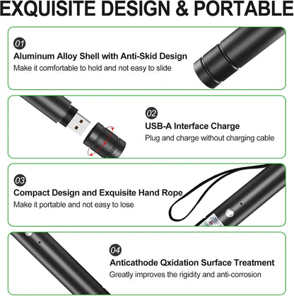 Rechargeable Green Laser Cat Toy and Long-Distance Line Light Flashlight for Pets, Presentations, and Outdoor Use