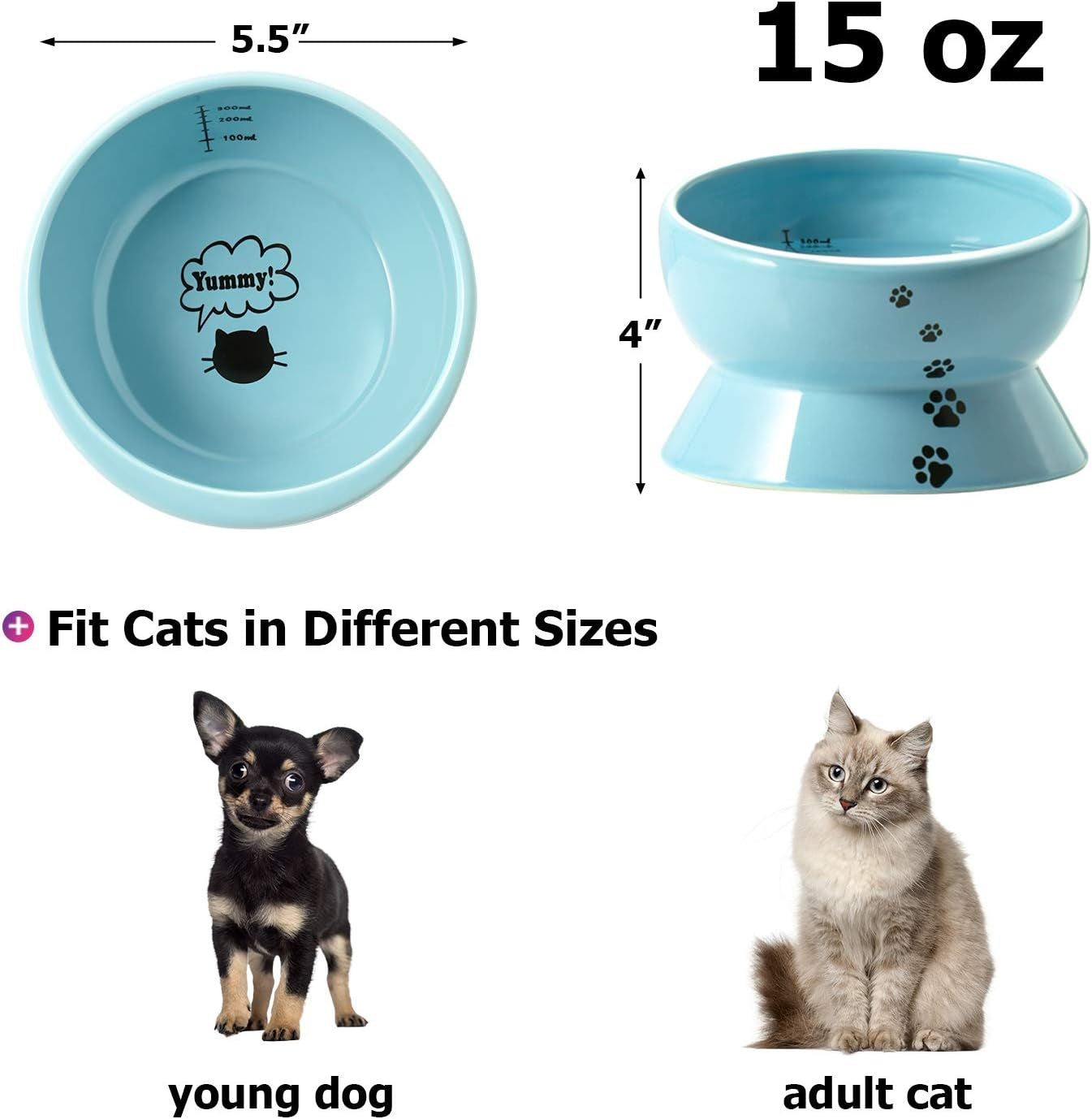 15 oz Slanted Ceramic Cat Food & Water Bowl