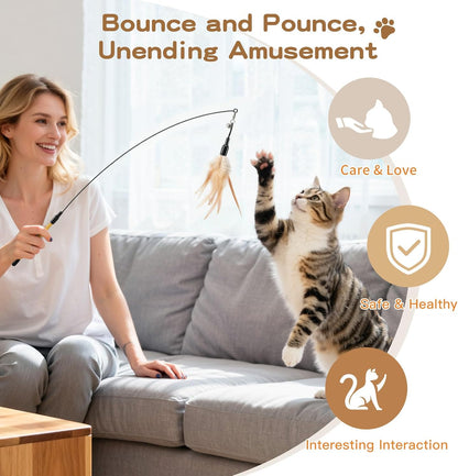 Interactive Feather Wand Cat Toy with Bell for Active Play & Exercise