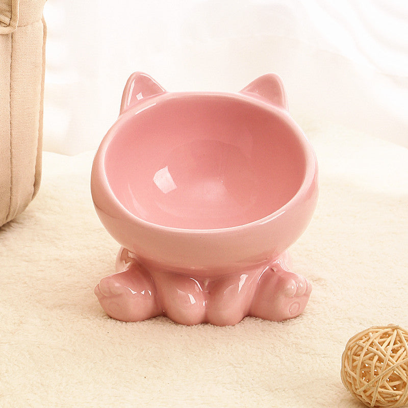 Slanted Ceramic Cat Food Bowl with Neck-Friendly Design