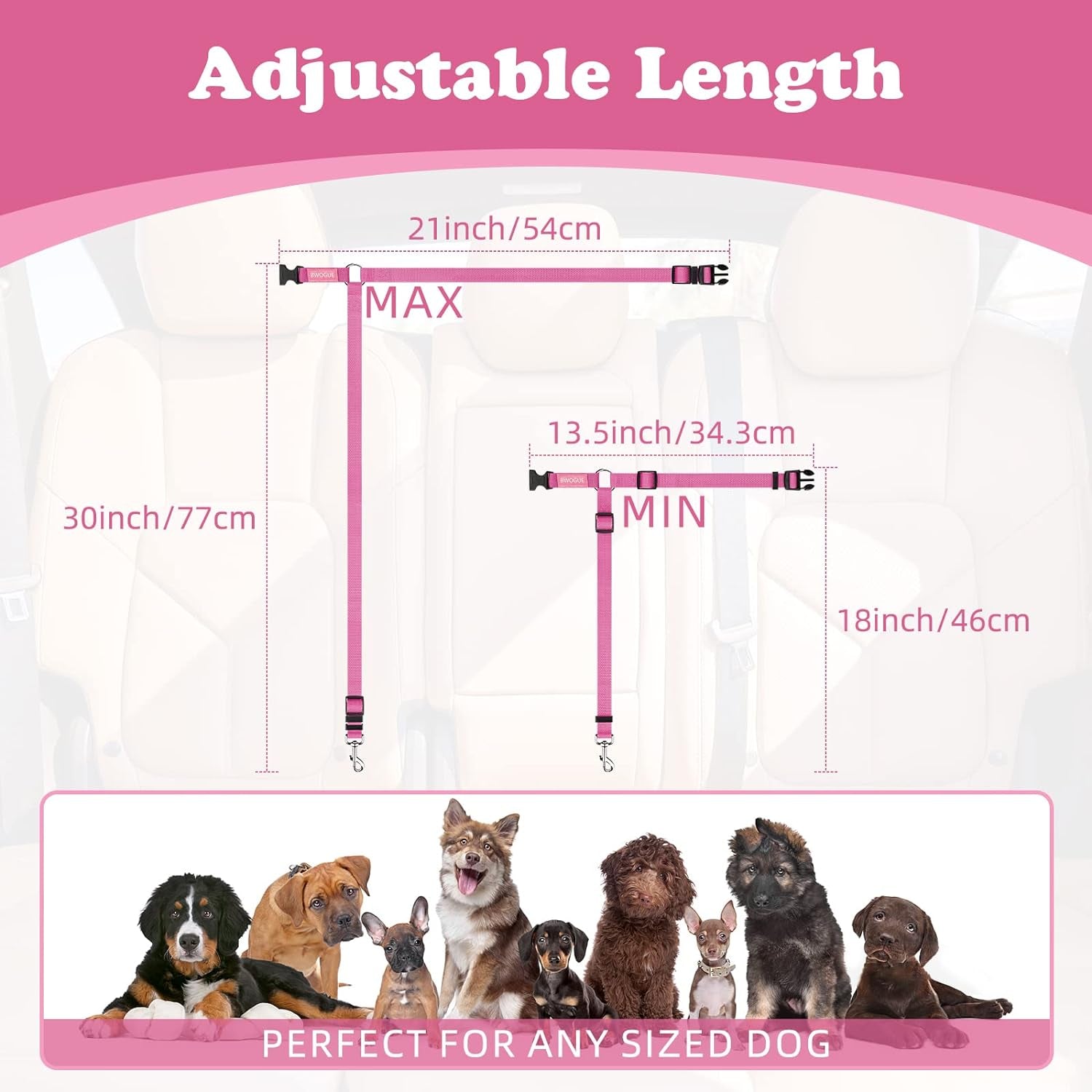 2-Pack Adjustable Dog & Cat Car Seat Belt Straps with Headrest Attachment