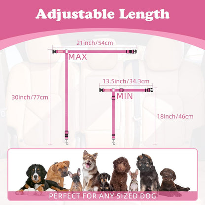 2-Pack Adjustable Dog & Cat Car Seat Belt Straps with Headrest Attachment
