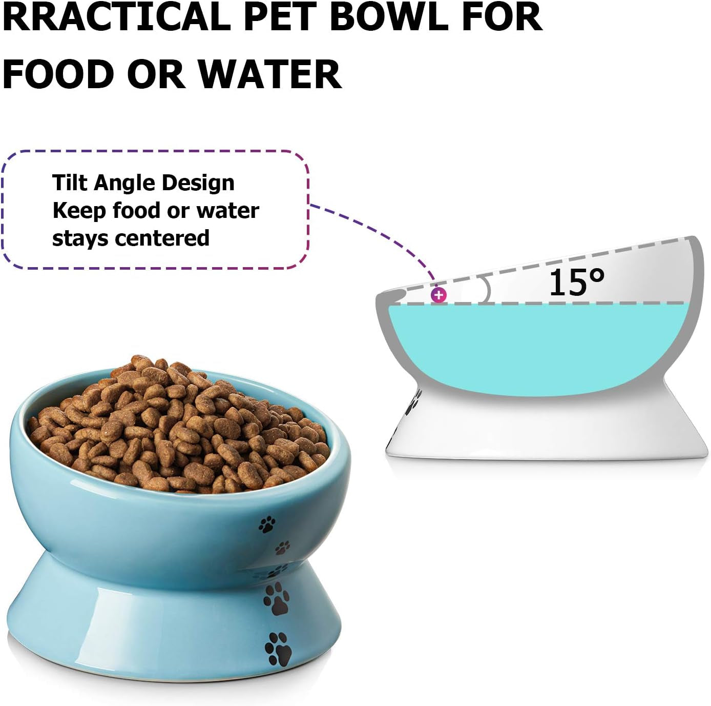 15 oz Slanted Ceramic Cat Food & Water Bowl