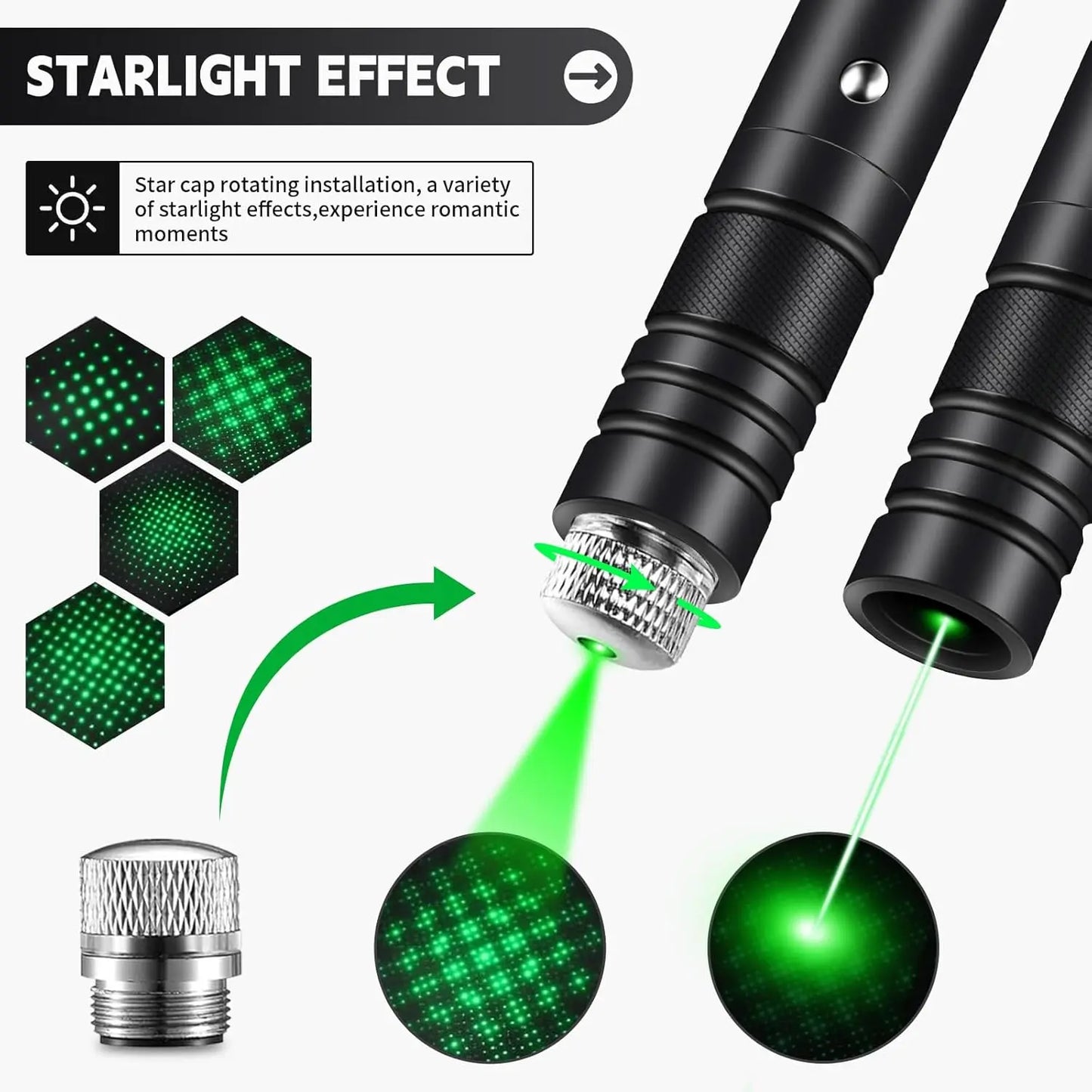 Rechargeable Green Laser Cat Toy and Long-Distance Line Light Flashlight for Pets, Presentations, and Outdoor Use