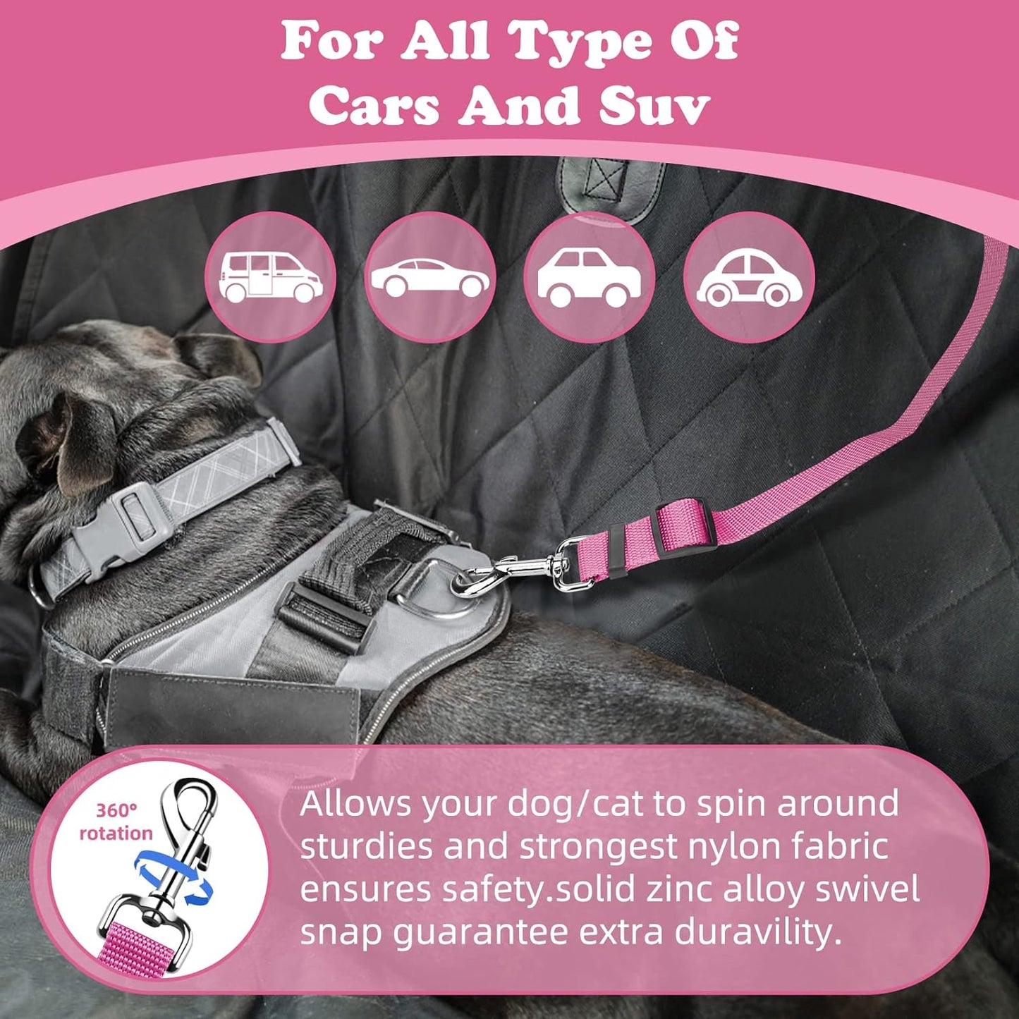 2-Pack Adjustable Dog & Cat Car Seat Belt Straps with Headrest Attachment