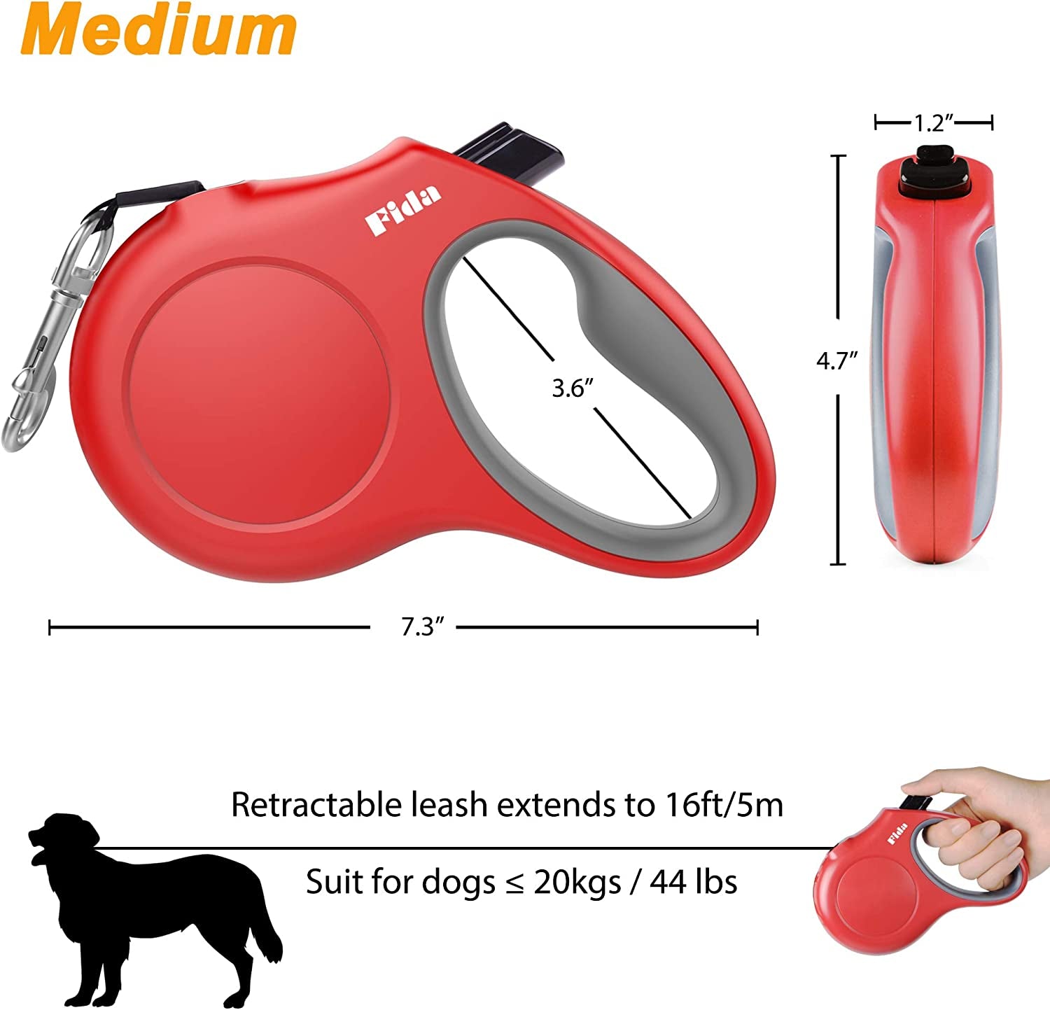 16ft Retractable Dog Leash with Poop Bag Dispenser & Reflective Tape