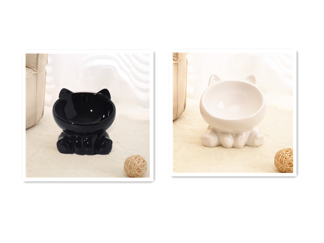 Slanted Ceramic Cat Food Bowl with Neck-Friendly Design