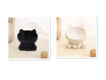 Slanted Ceramic Cat Food Bowl with Neck-Friendly Design