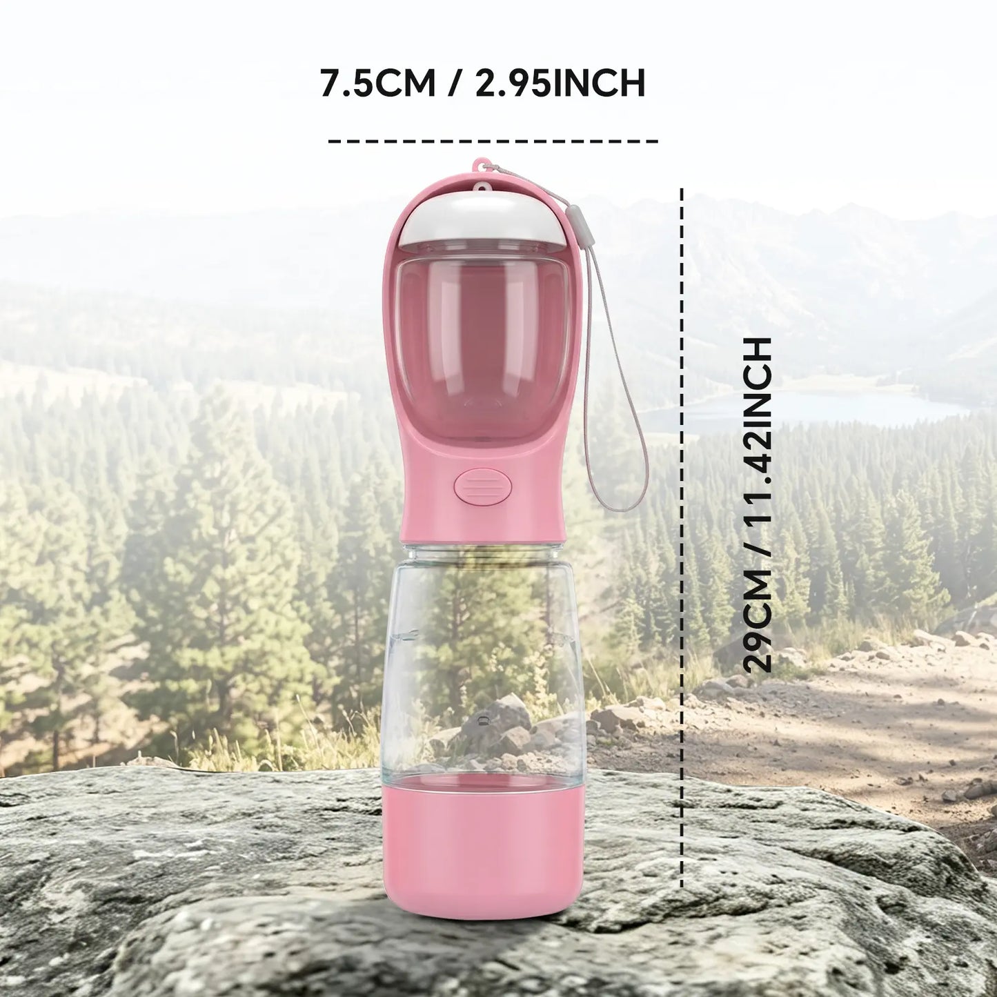 Portable 3-in-1 Leak-Proof Dog Water Bottle with Food Container and Built-In Waste Bag Dispenser, Includes 2 Rolls of 30 Waste Bags, Ideal for Travel, Walking, and Hiking (29cm x 7.5cm / 11.42in x 2.95in)