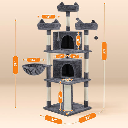 69" Multi-Level Cat Tree Tower with Condos, Scratching Posts & Perches