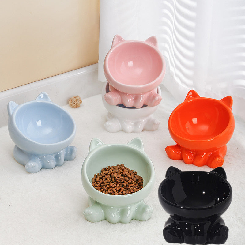 Slanted Ceramic Cat Food Bowl with Neck-Friendly Design