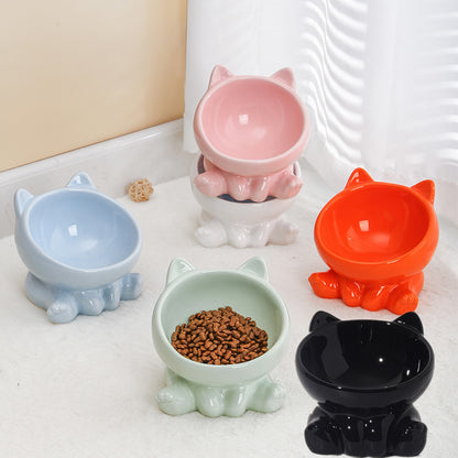 Slanted Ceramic Cat Food Bowl with Neck-Friendly Design