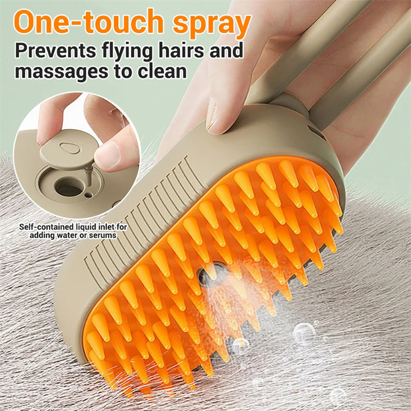 3-in-1 Steam Pet Grooming Brush for Cats & Dogs with Massage Function