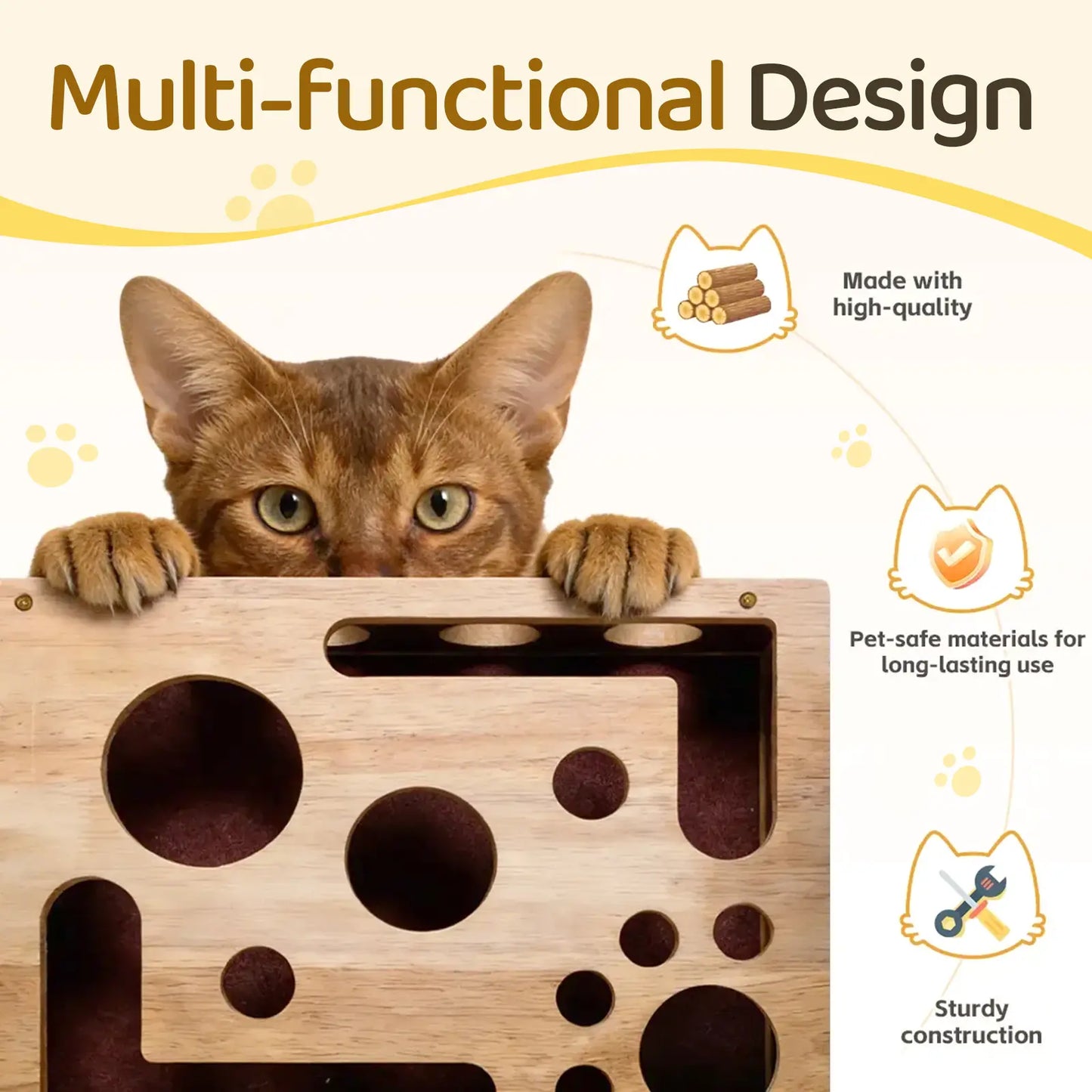 Cat Nail File Box Crafted from 100% Real Oak Wood - the Stress-Free Alternative for Cats Scared of Nail Clippers or Noisy Electric Grinders, Durable Furniture Protector & Interactive Enrichment Cat Toys for Indoor Cats & Multi-Cat Households