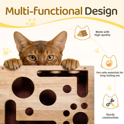 Cat Nail File Box Crafted from 100% Real Oak Wood - the Stress-Free Alternative for Cats Scared of Nail Clippers or Noisy Electric Grinders, Durable Furniture Protector & Interactive Enrichment Cat Toys for Indoor Cats & Multi-Cat Households