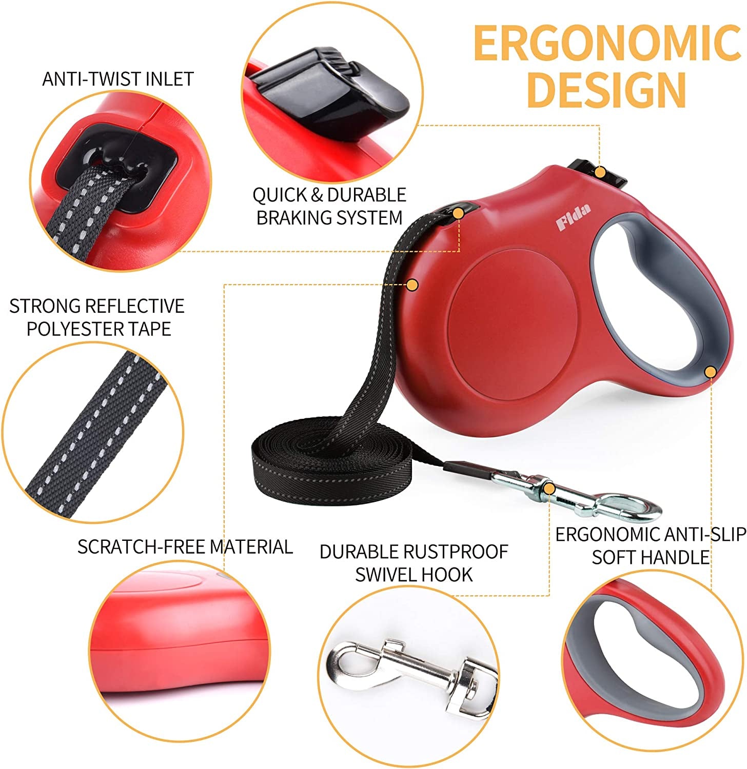 16ft Retractable Dog Leash with Poop Bag Dispenser & Reflective Tape